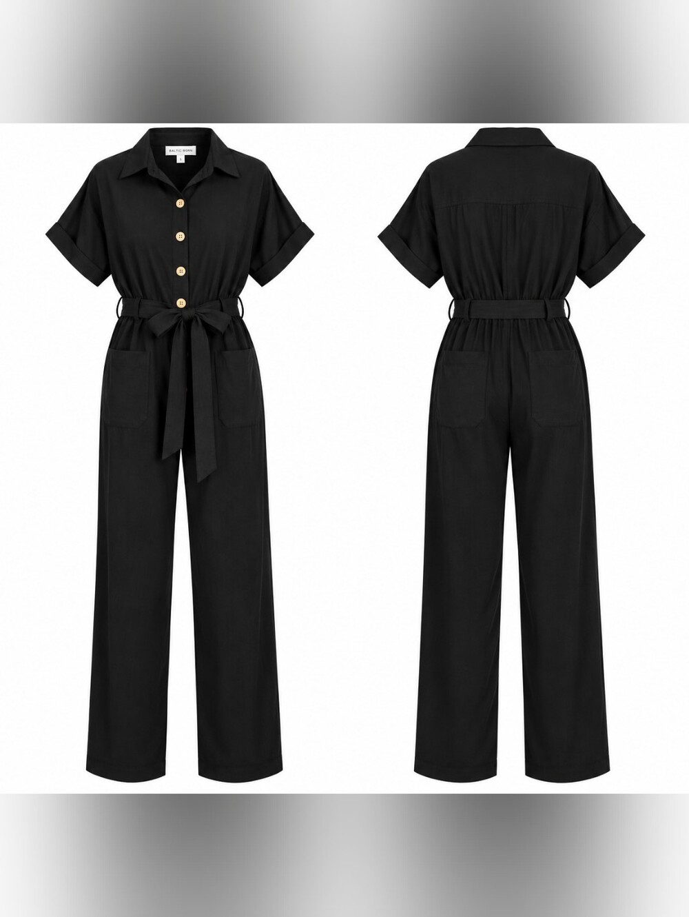 Baltic Born Black Button Front Belted Jumpsuit Romper Small Streetwear Utility